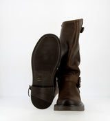 Dark brown leather biker boot