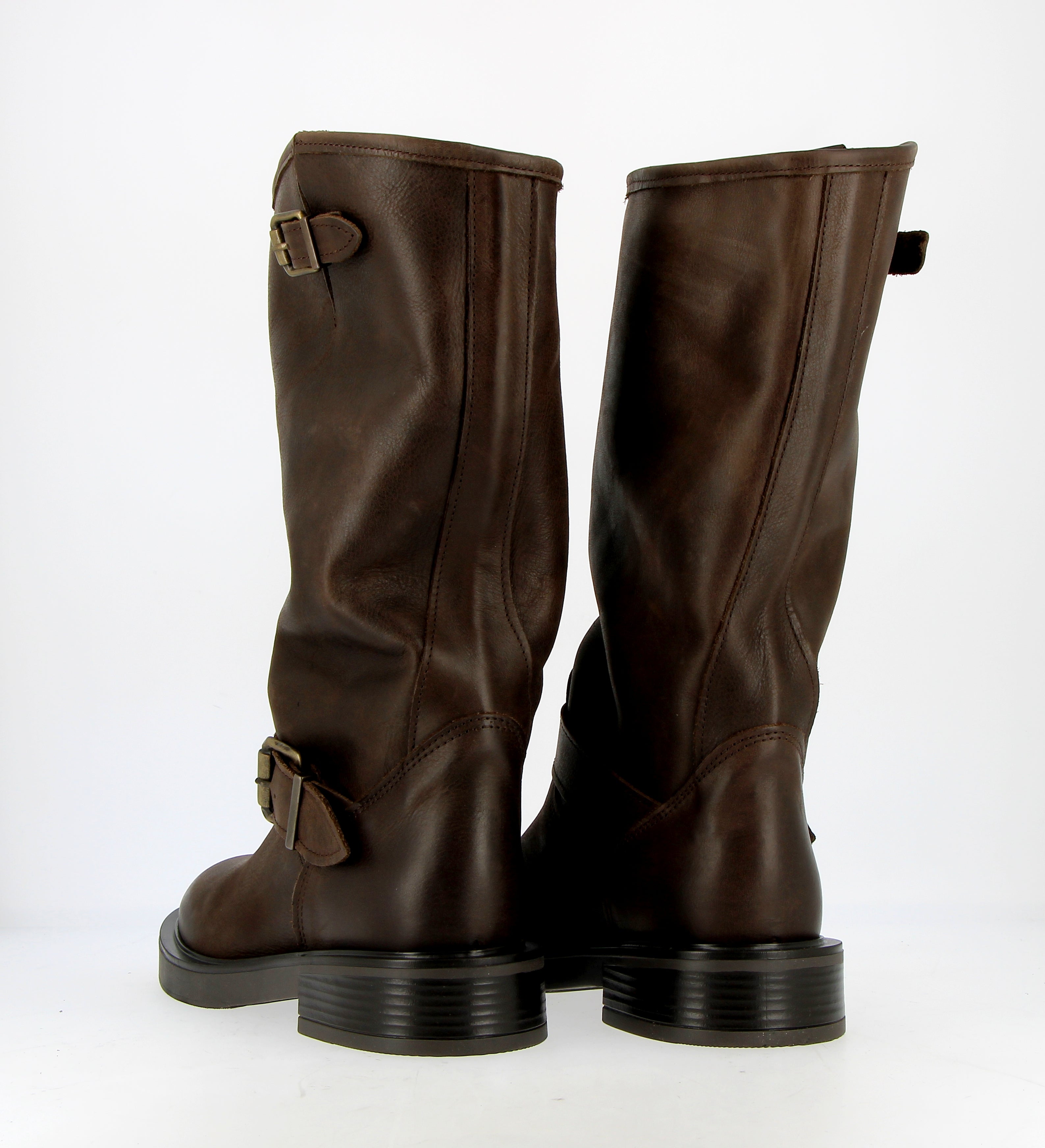 Dark brown leather biker boot