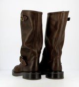 Dark brown leather biker boot