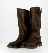 Dark brown leather biker boot