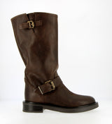 Dark brown leather biker boot