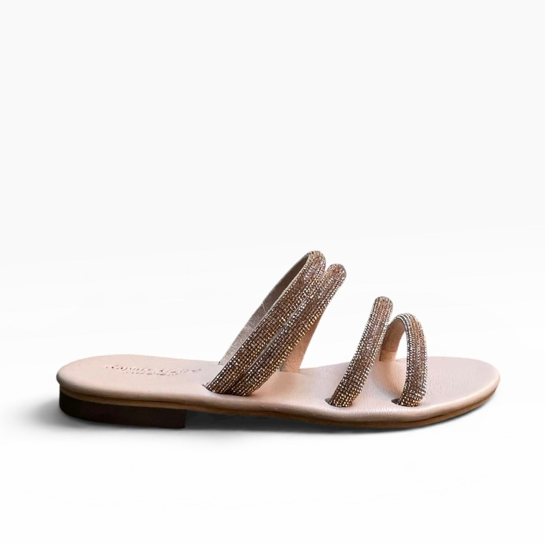 Sandalo Flat con strass nude con quattro listini