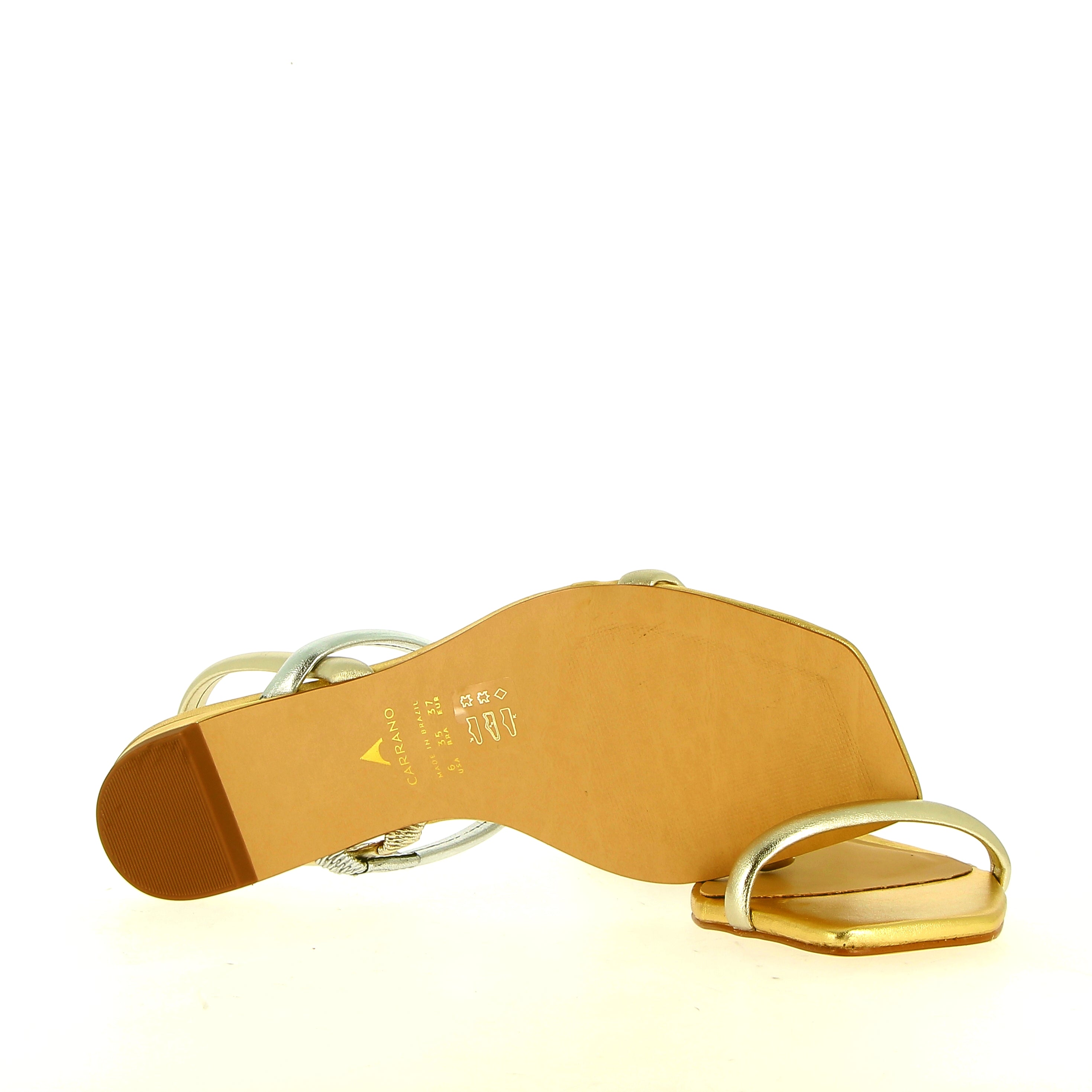 Sandalo basso in pelle laminato champagne argento