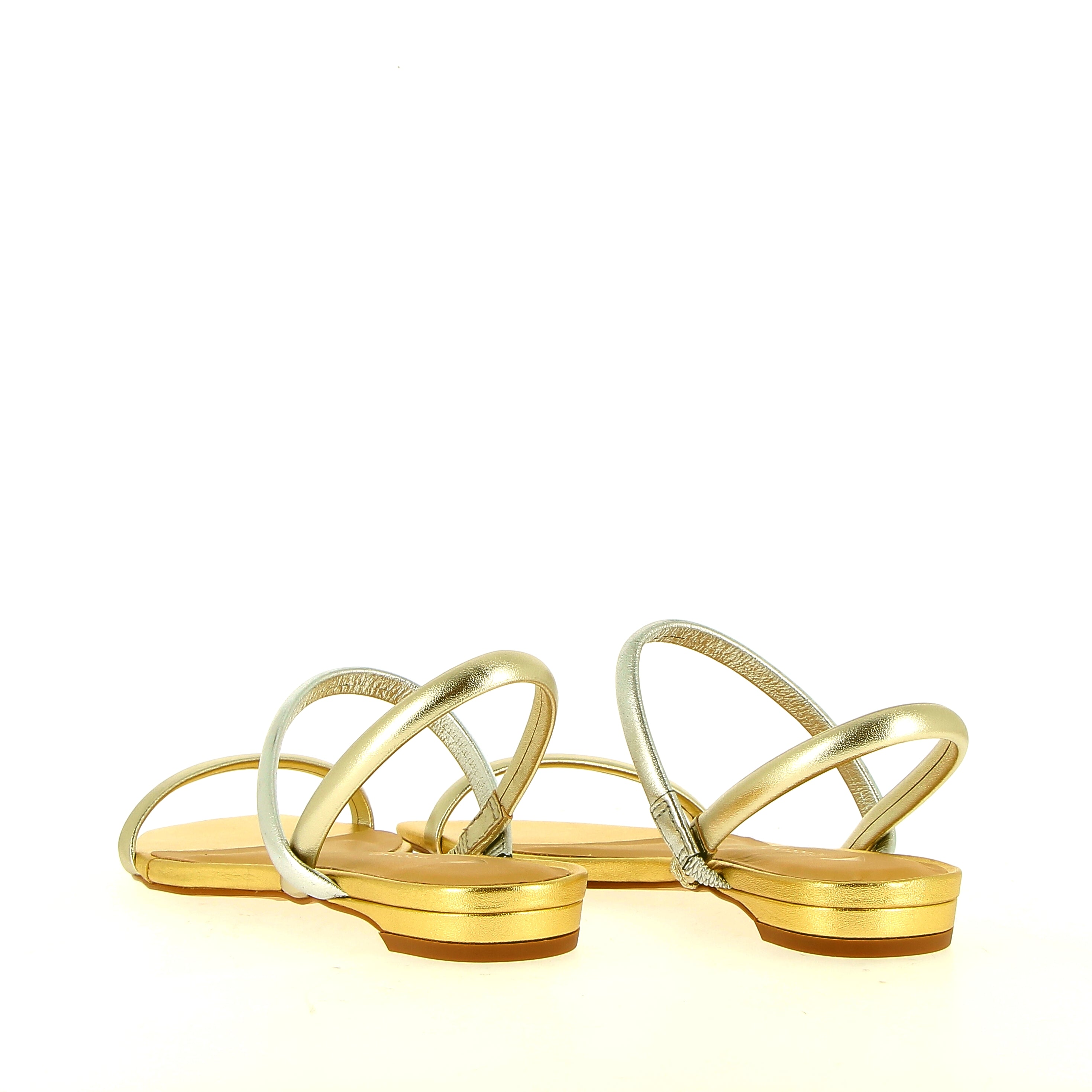 Sandalo basso in pelle laminato champagne argento