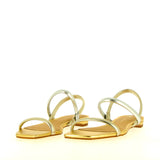 Flat sandal in champagne silver laminated leather