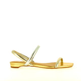 Sandalo basso in pelle laminato champagne argento