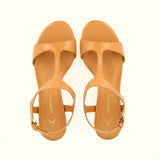 Leather tan low-heel sandal