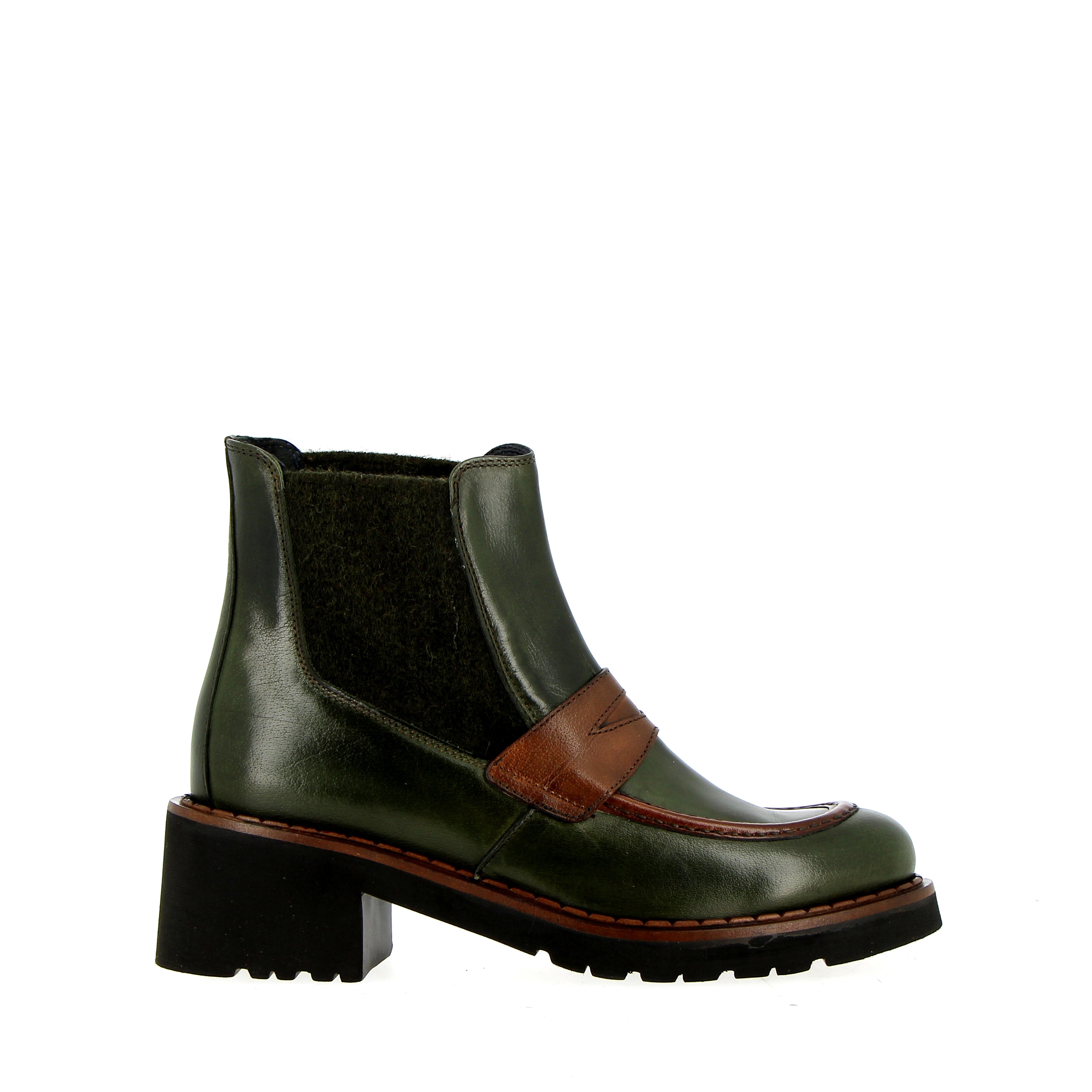 Stivaletto Chelsea a mocassino verdone con elastici in lana