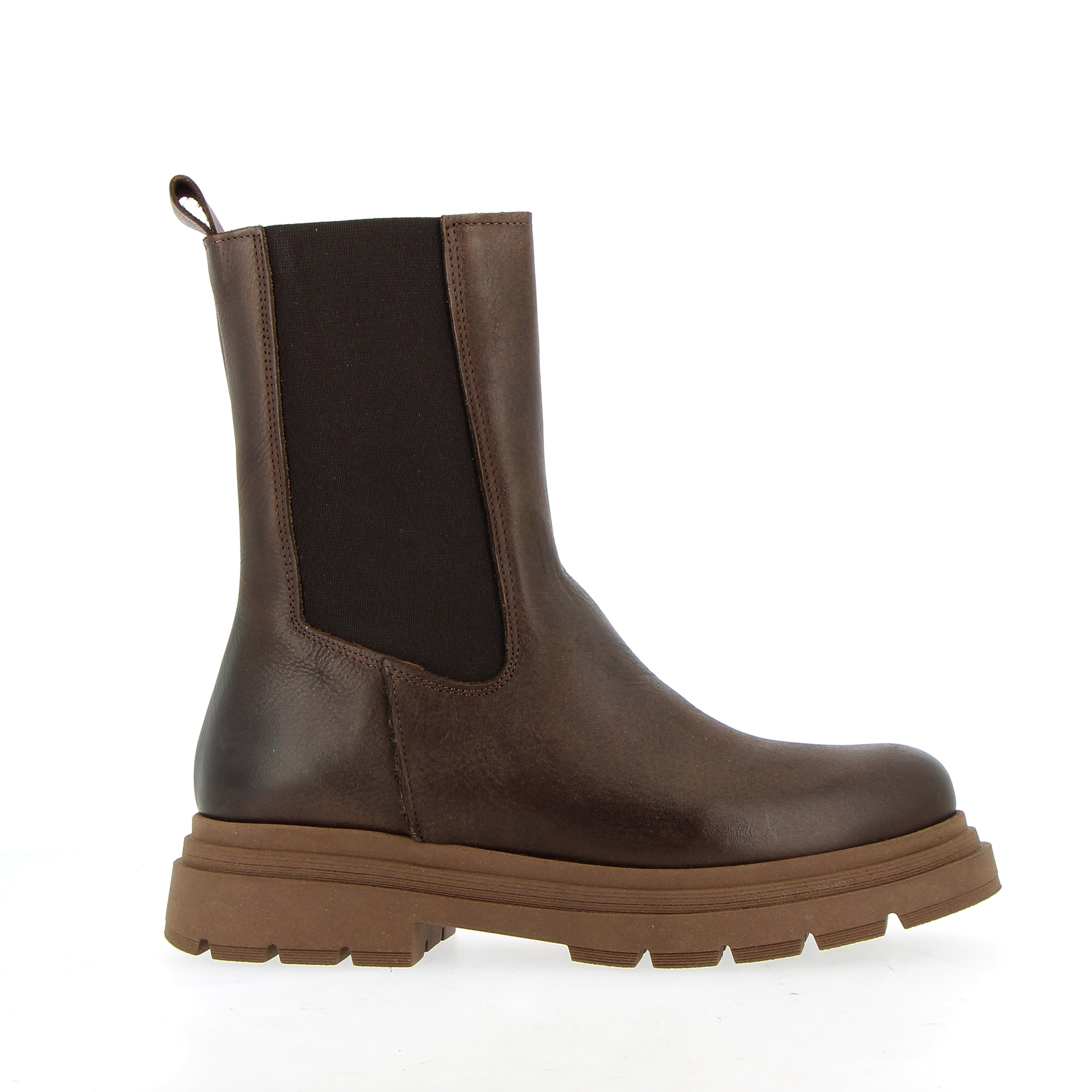Brown calfskin Chelsea boot with elastic and zip
