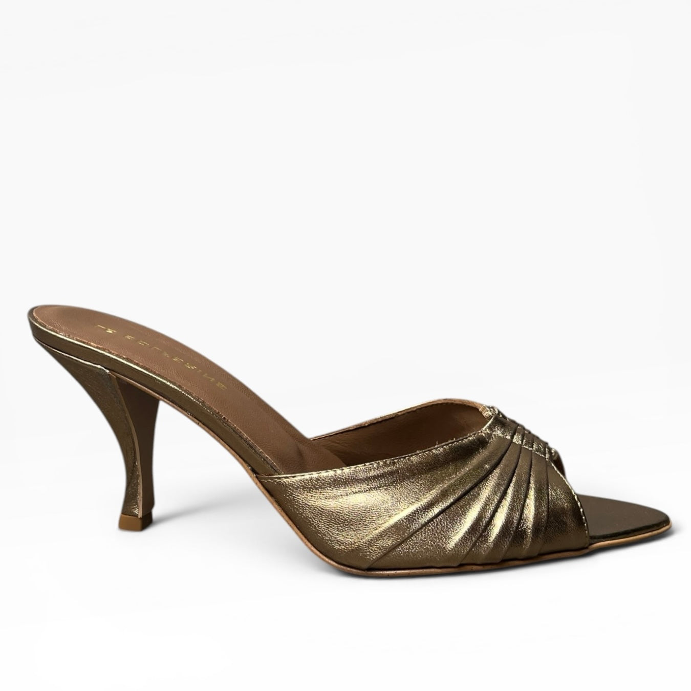 Mule a punta con tacco 80 in pelle bronzo