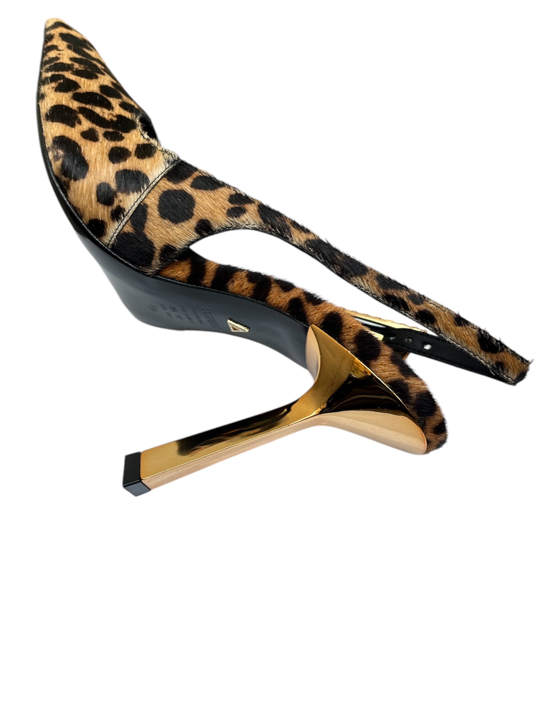 Slingback in cavallino leopardata con fibbia dorata