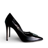 Décolleté a punta in pelle nera lucida tacco 10