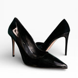 Décolleté a punta in pelle nera lucida tacco 10