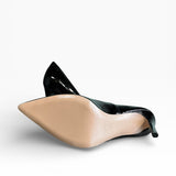 Décolleté a punta in pelle nera lucida tacco 10