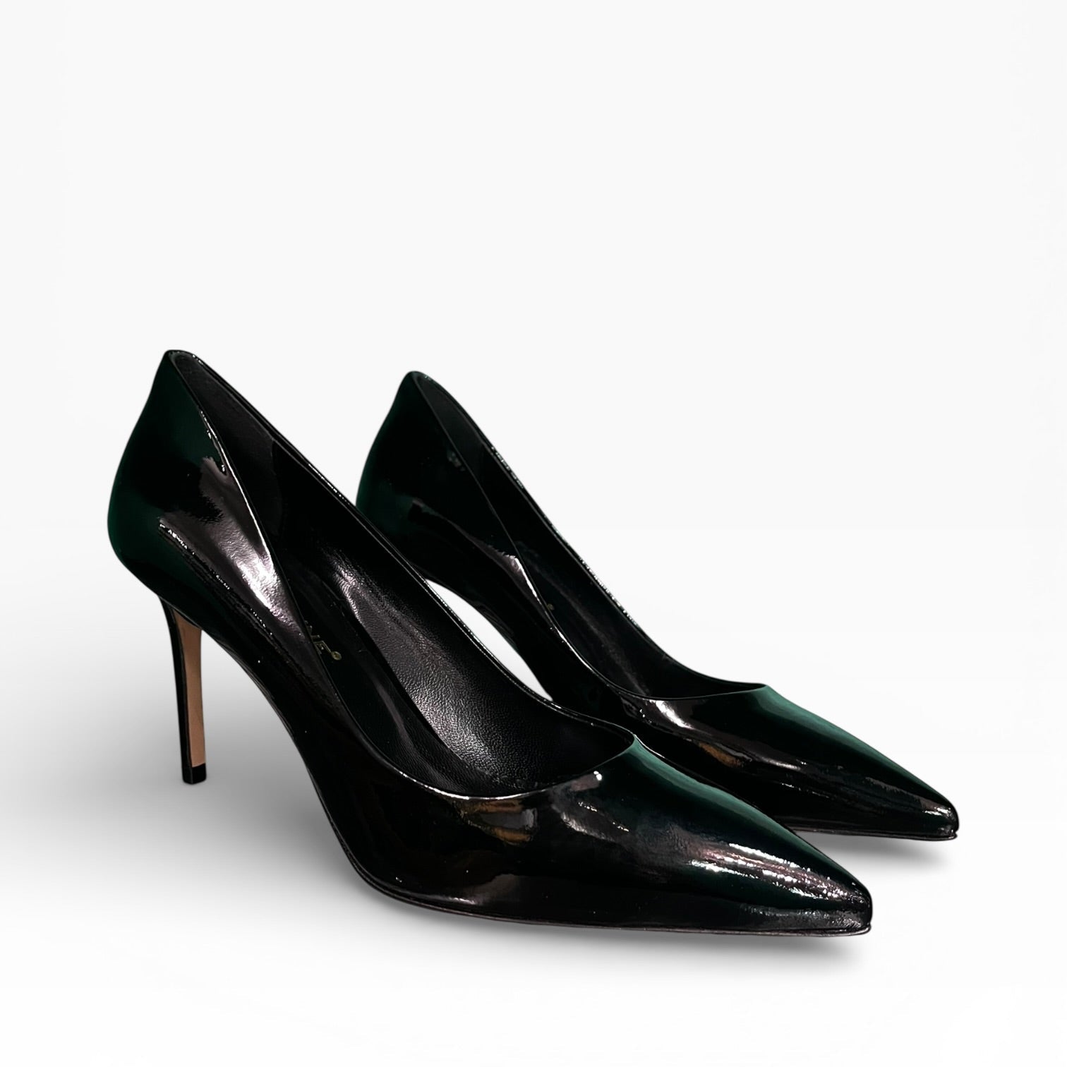 Décolleté a punta in pelle nera lucida tacco 85