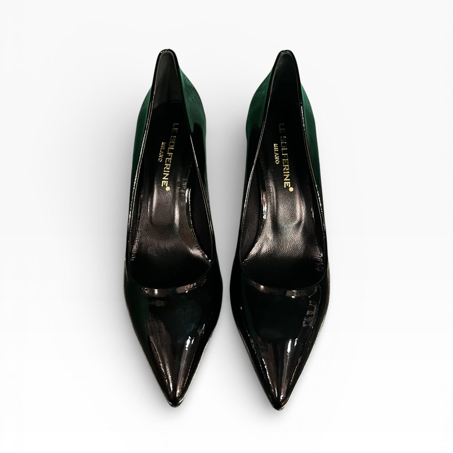 Décolleté a punta in pelle nera lucida tacco 85