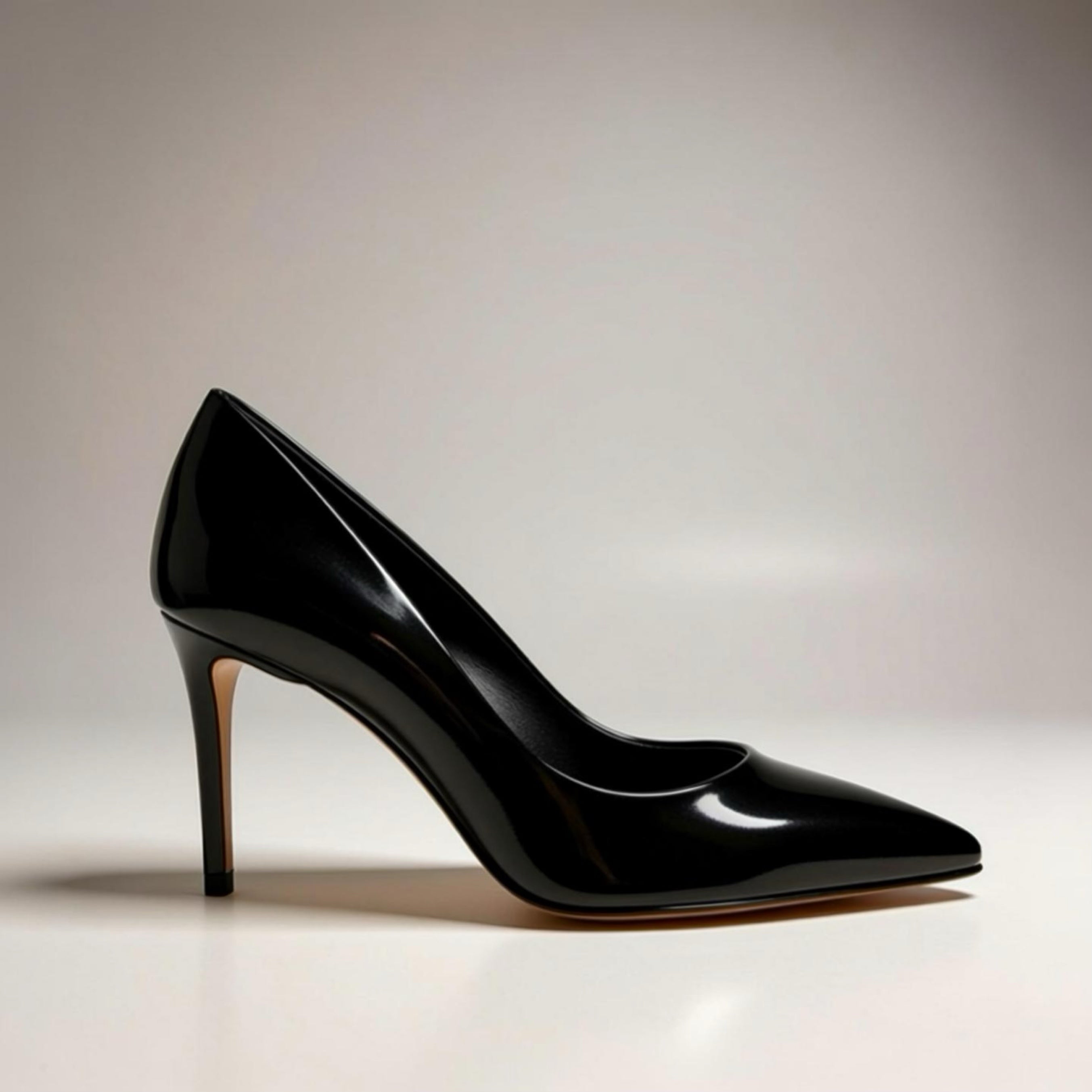 Décolleté a punta in pelle nera lucida tacco 85
