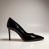 Décolleté a punta in pelle nera lucida tacco 85