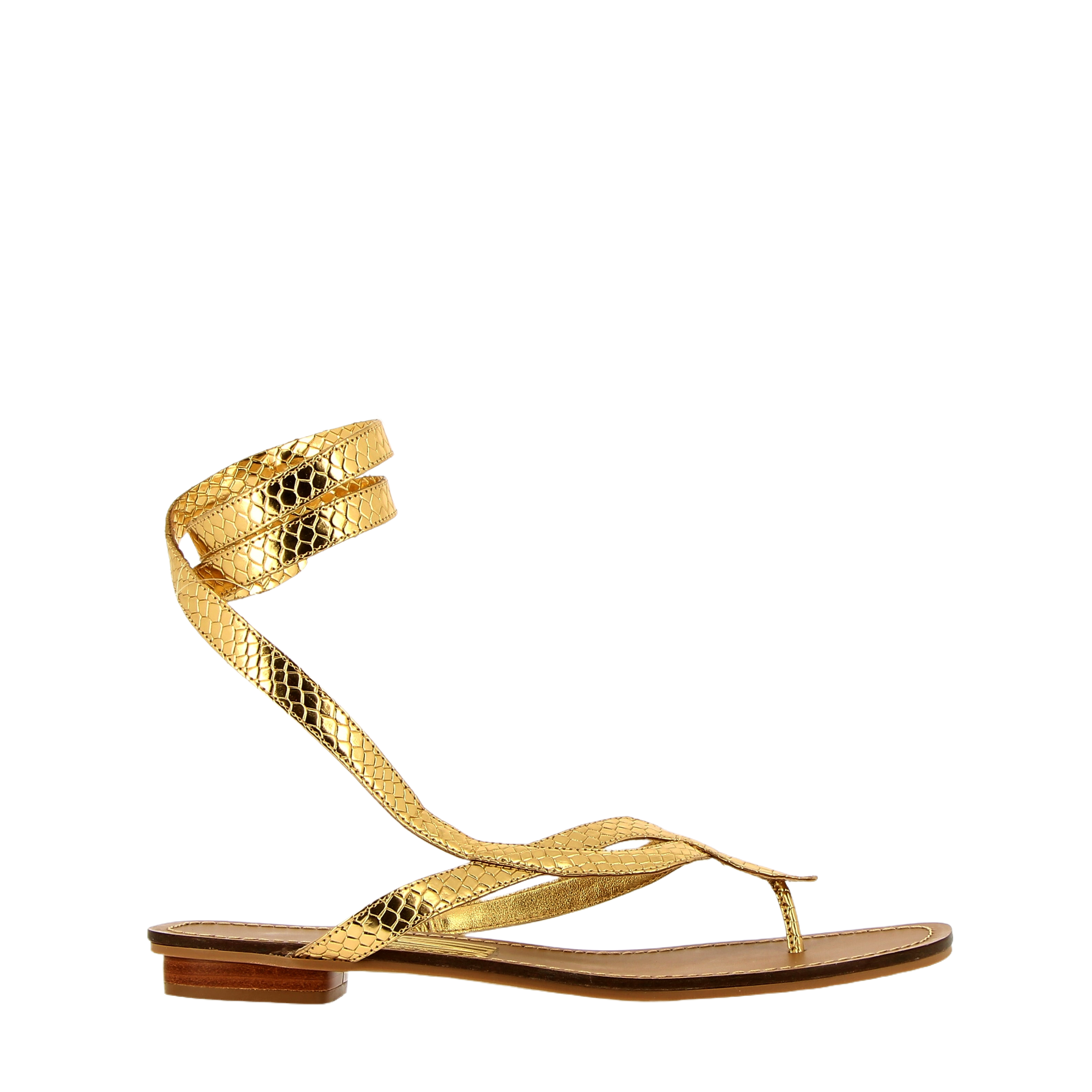 Flat gold snake sandal with snake motif