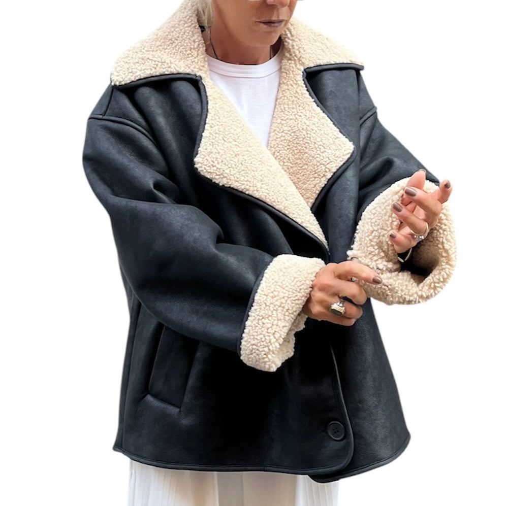Giaccone eco shearling nero