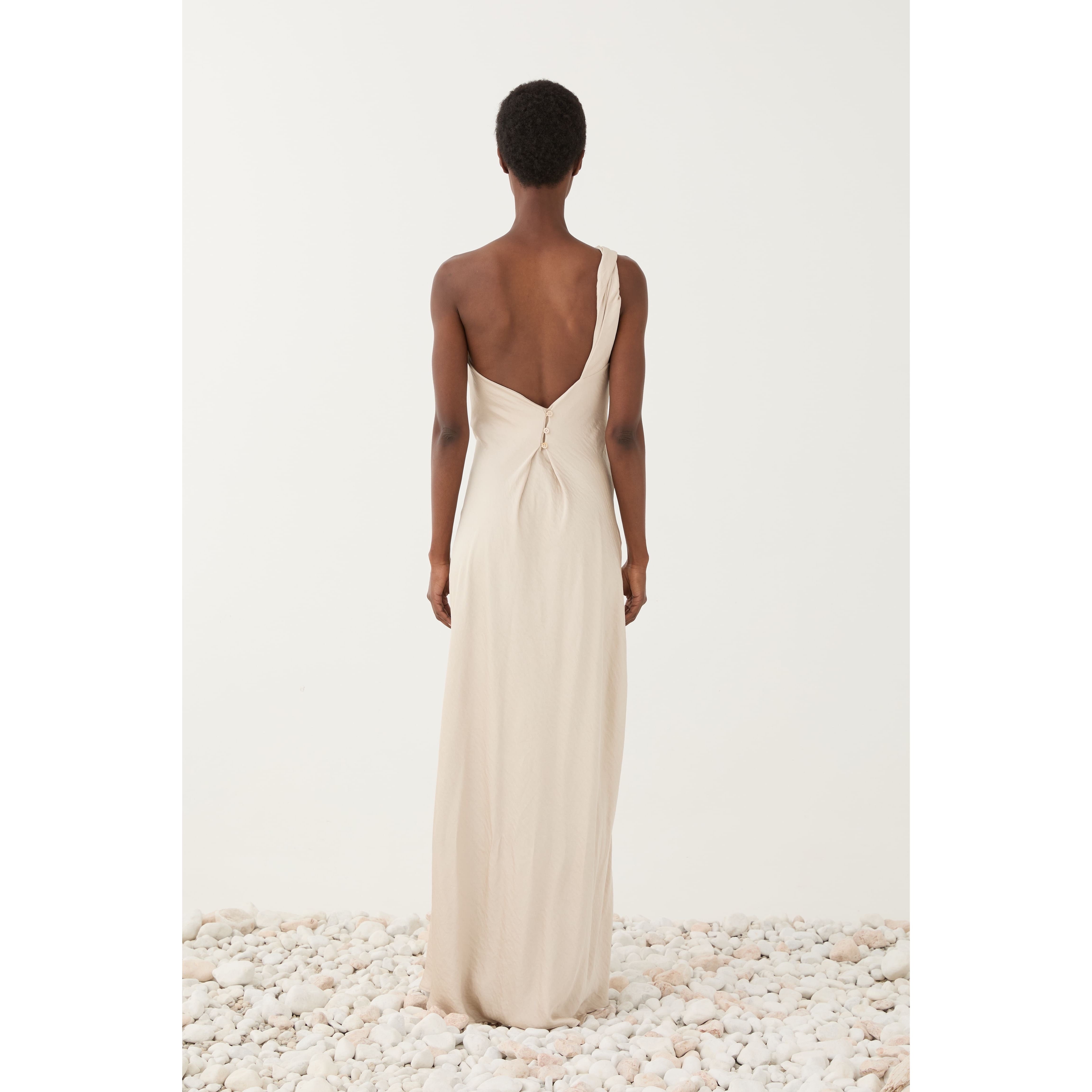 Ecru one-shoulder long dress