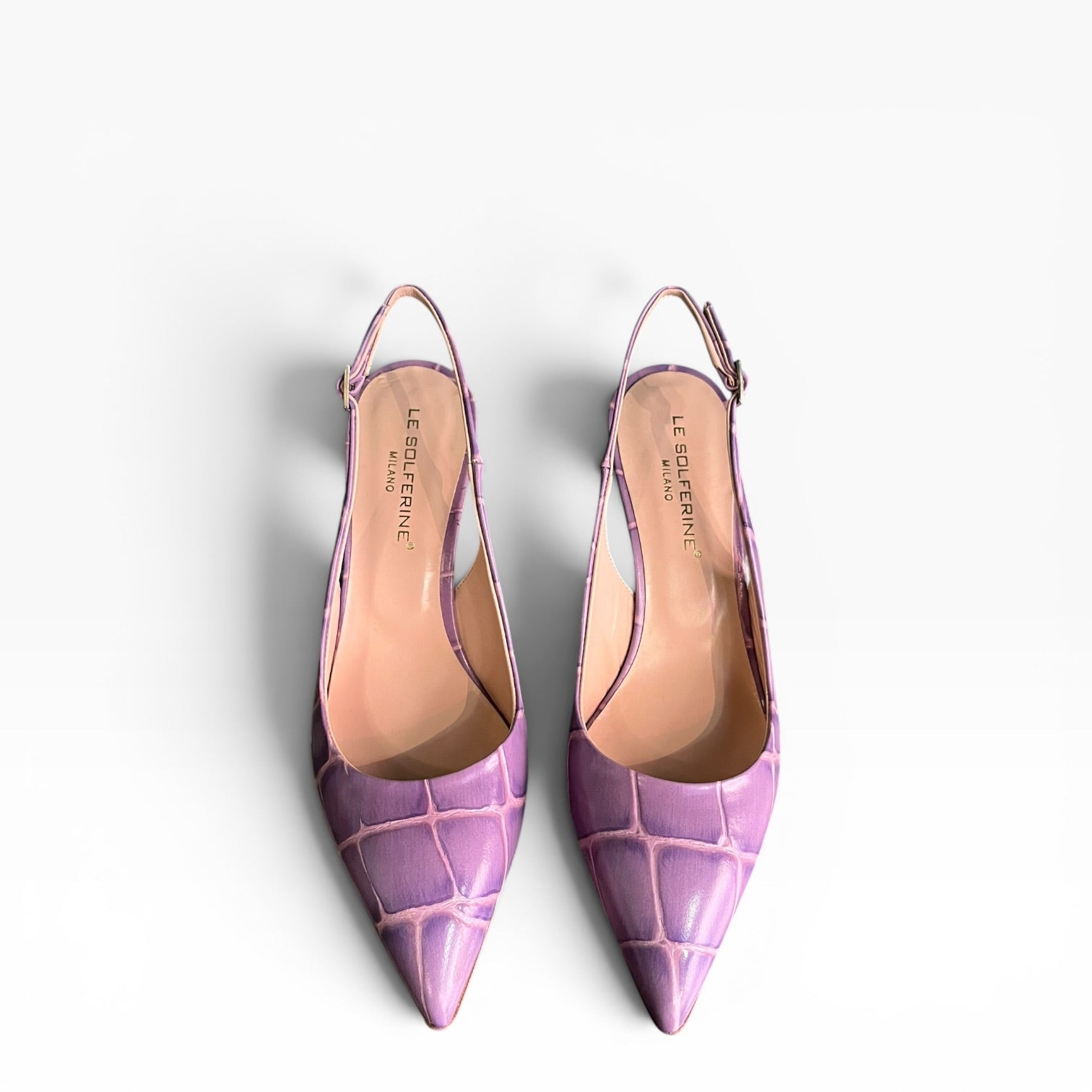 Slingback pelle stampa cocco glicine a punta tacco 95