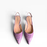 Slingback pelle stampa cocco glicine a punta tacco 95