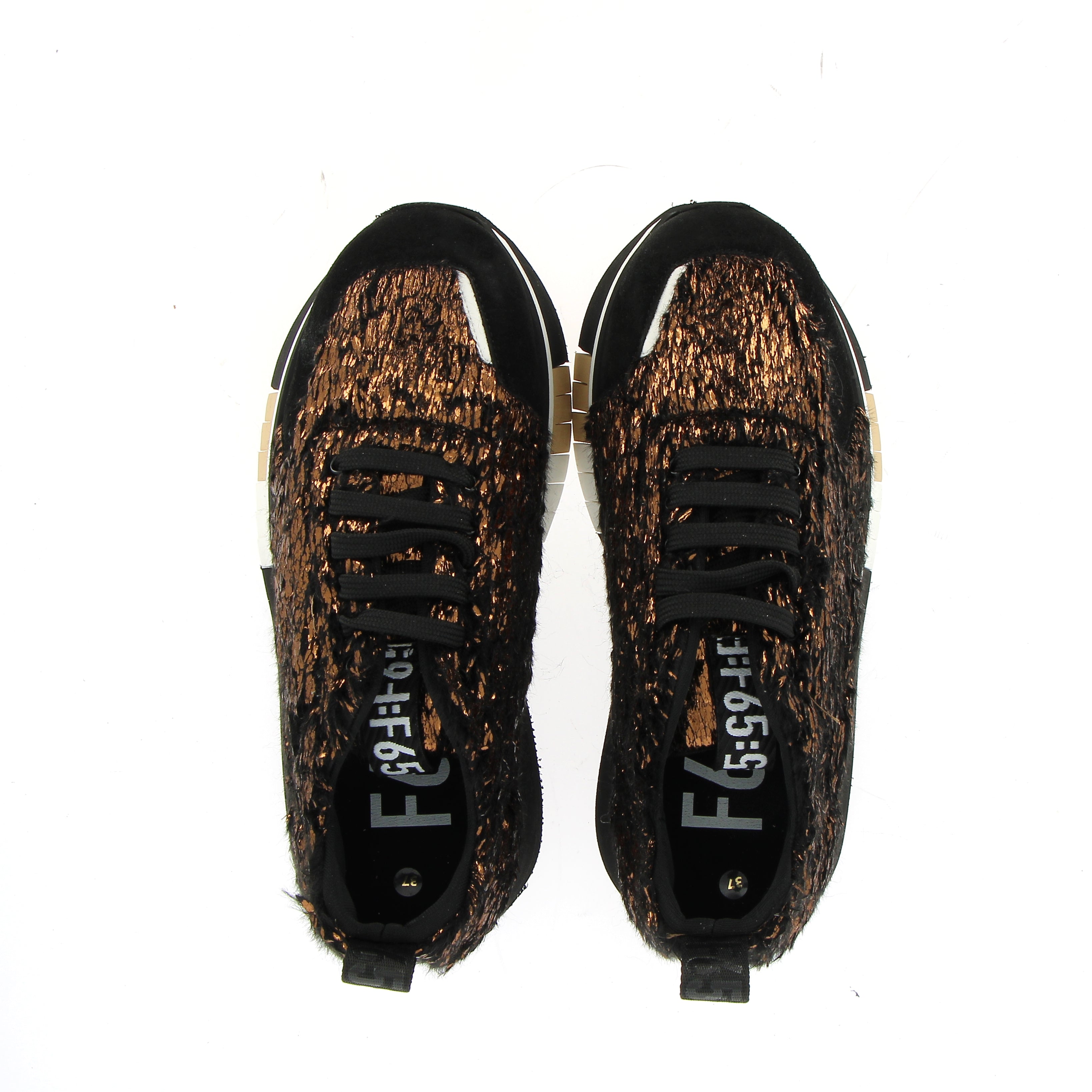 Bronze deconstructed lamé-like fabric sneaker