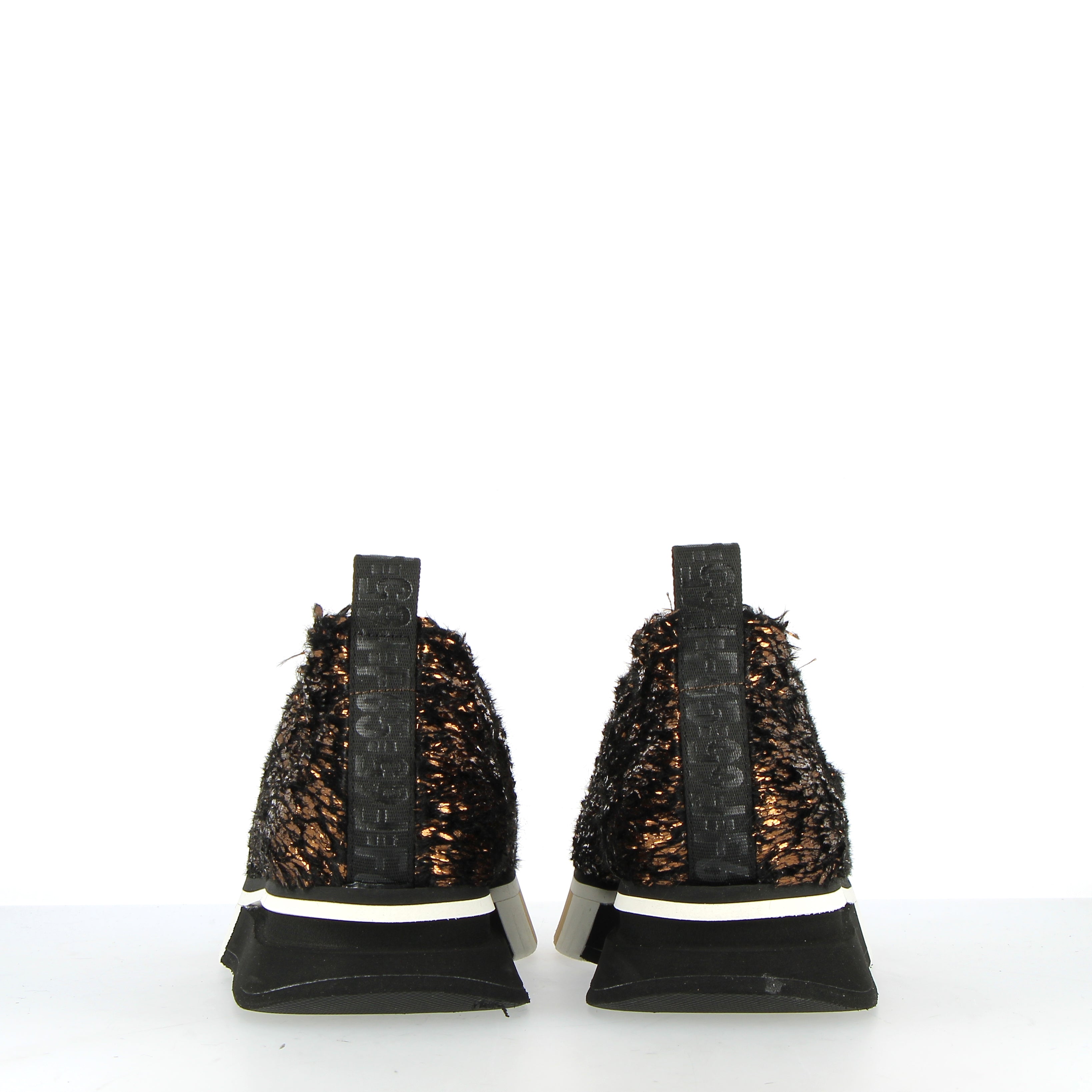 Bronze deconstructed lamé-like fabric sneaker