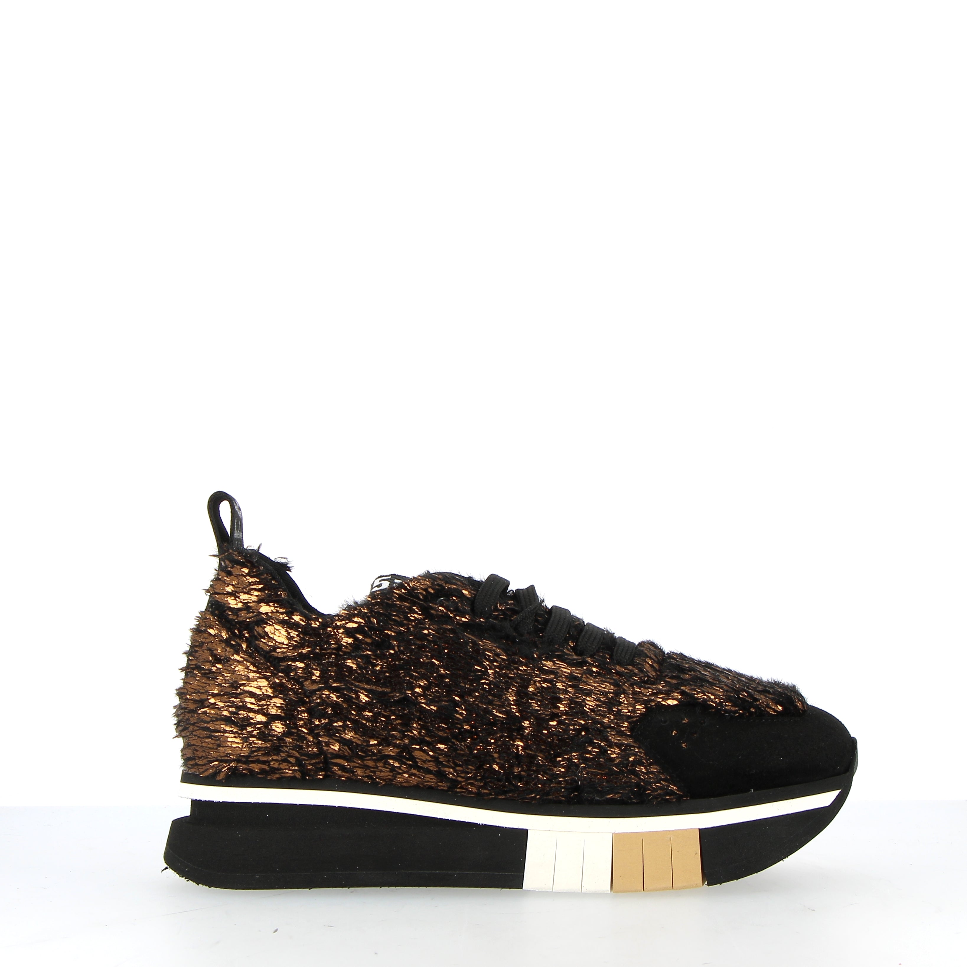 Bronze deconstructed lamé-like fabric sneaker