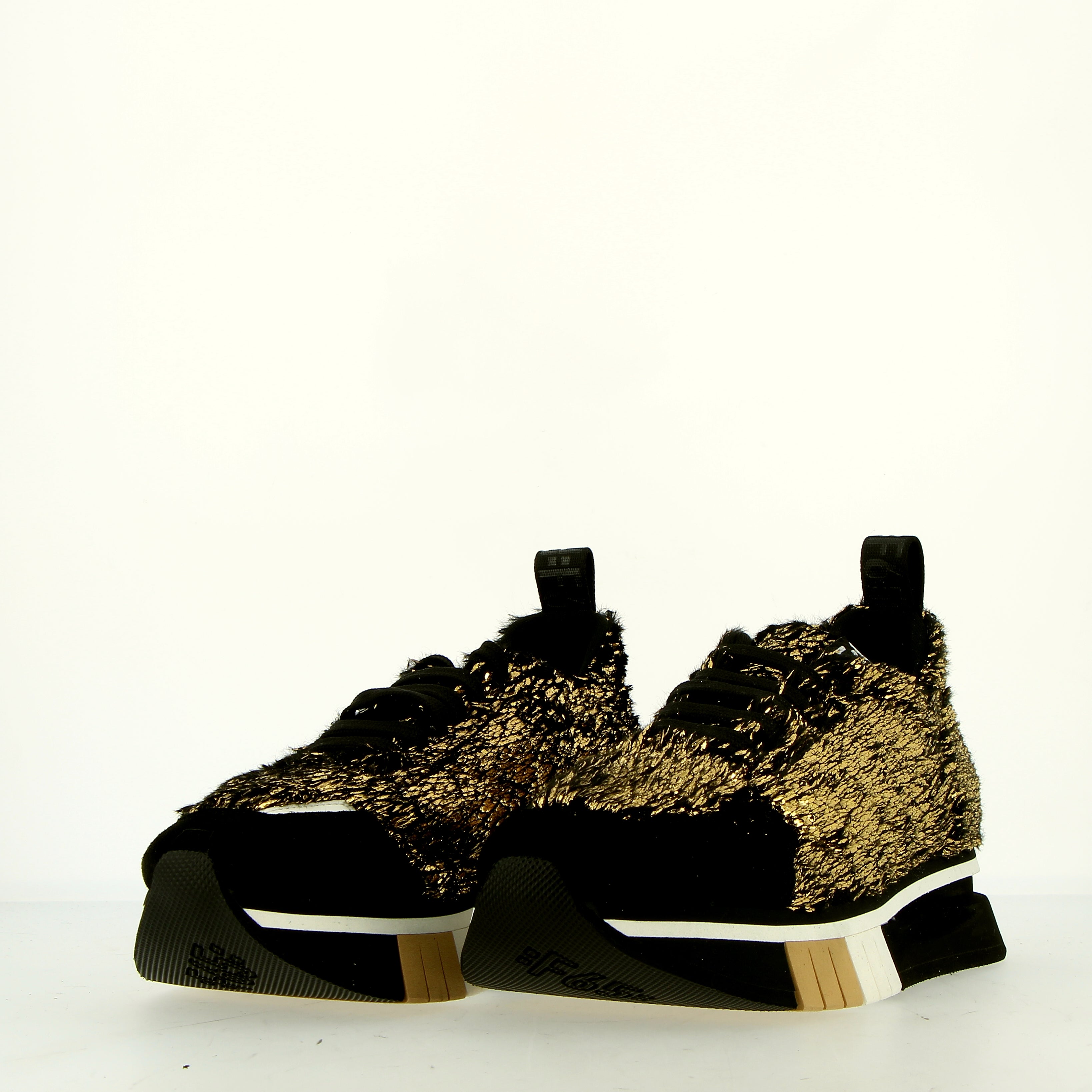 Gold deconstructed lamé fabric sneaker