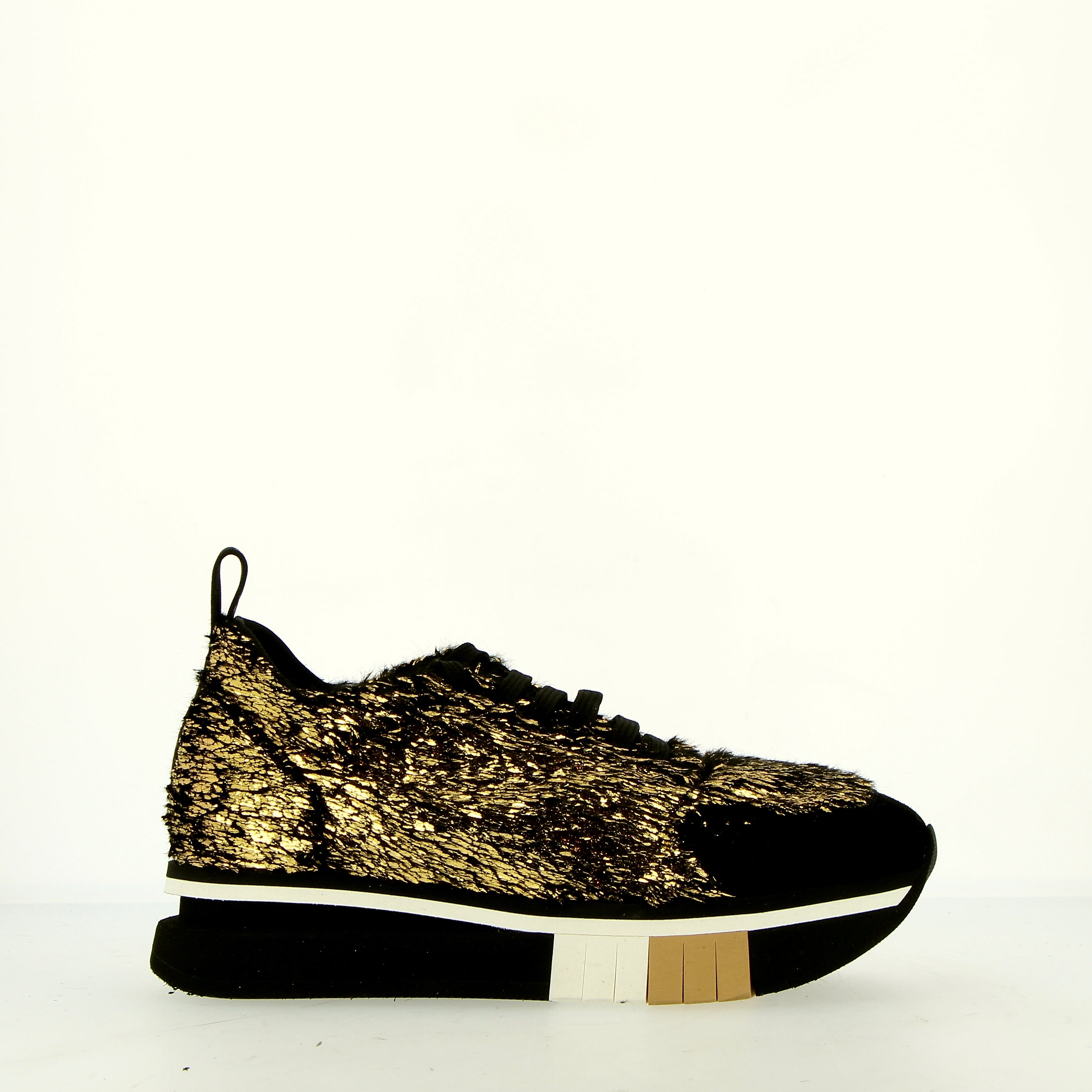 Gold deconstructed lamé fabric sneaker