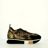 Gold deconstructed lamé fabric sneaker