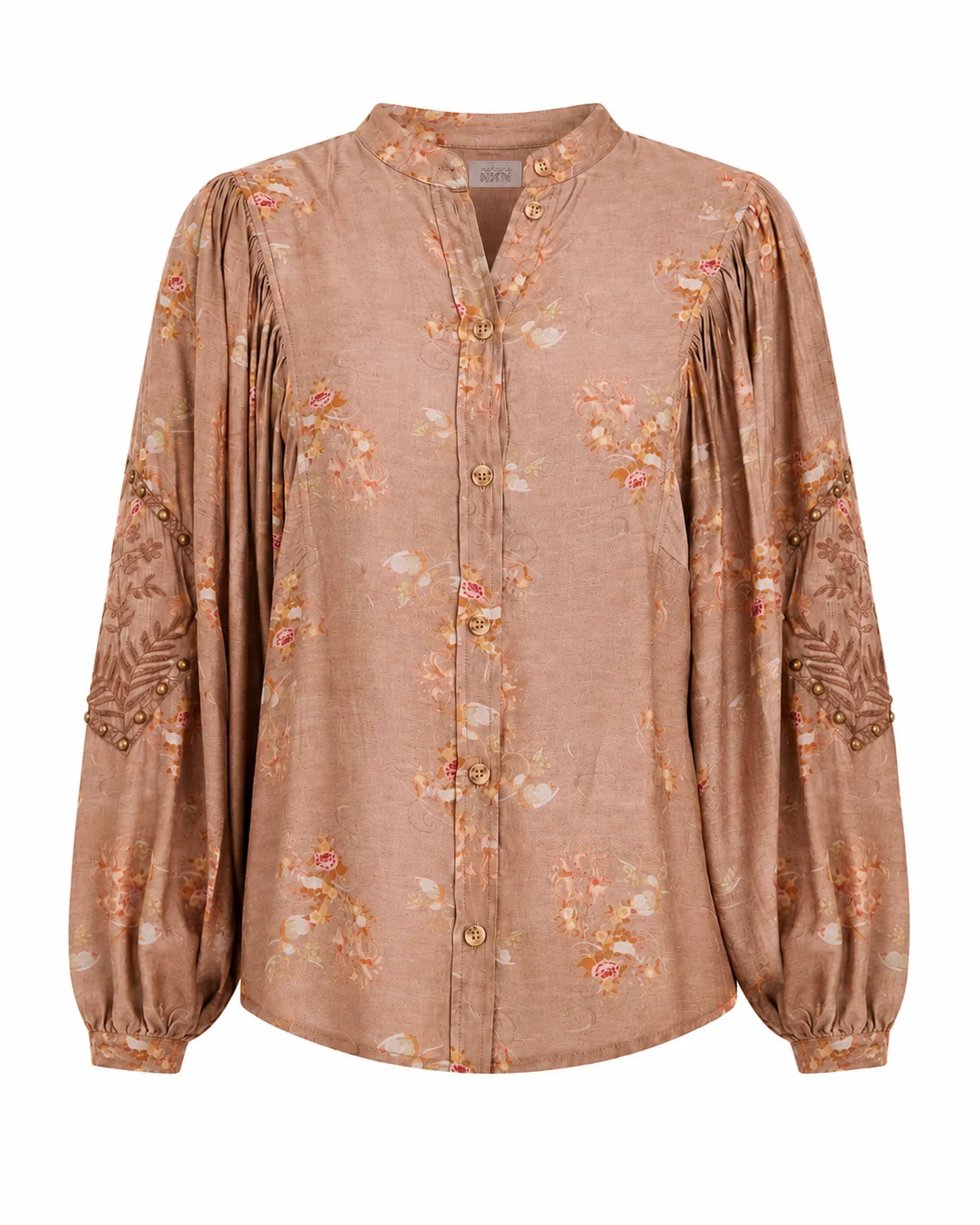 Blouse with mandarin collar and floral print