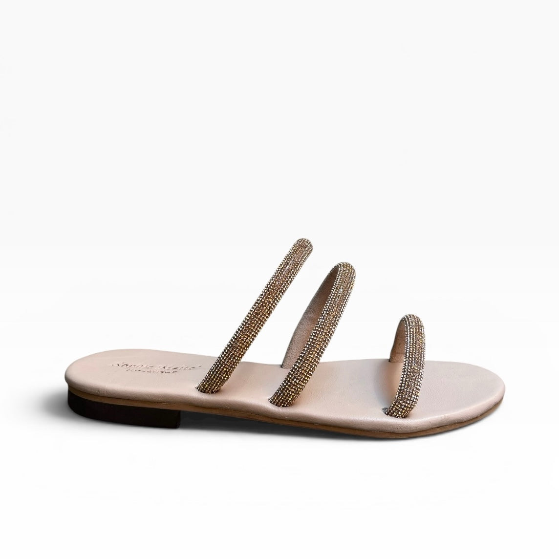 Sandalo Flat con strass nude con tre listini