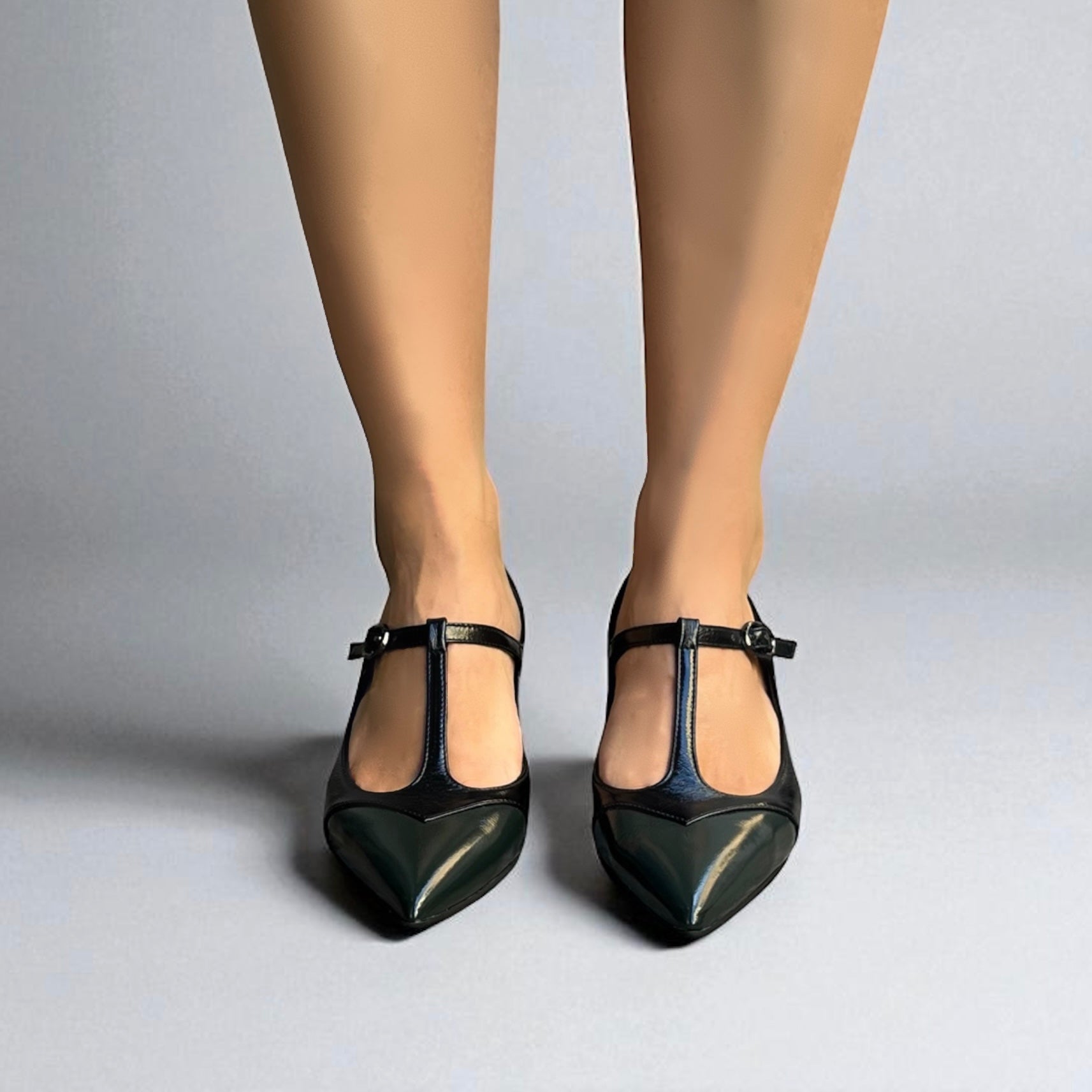 Décolleté Bicolore verde e nero con cinturino