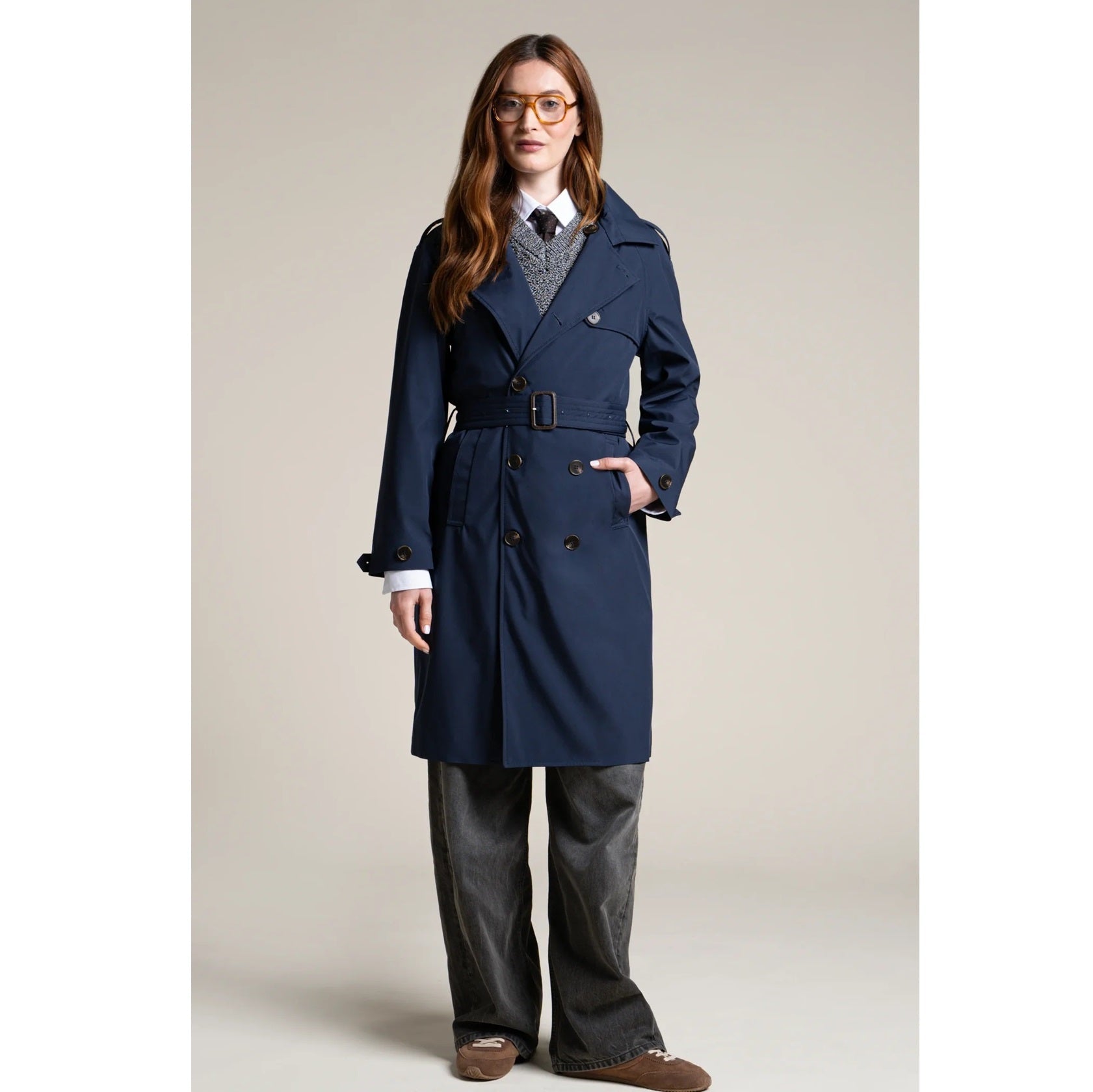 Montaigne trenchcoat impermeabile blu