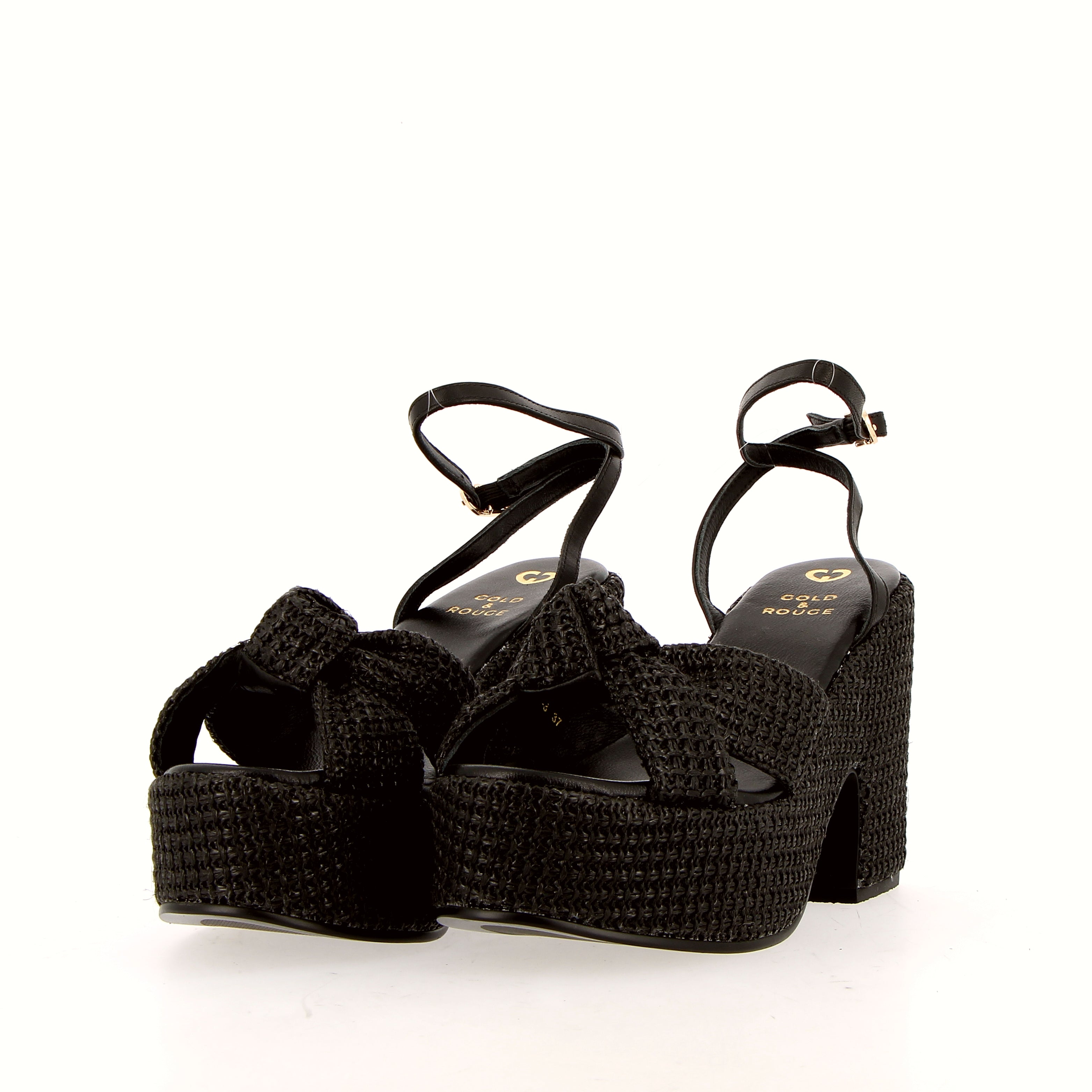 Black raffia sandal with platform