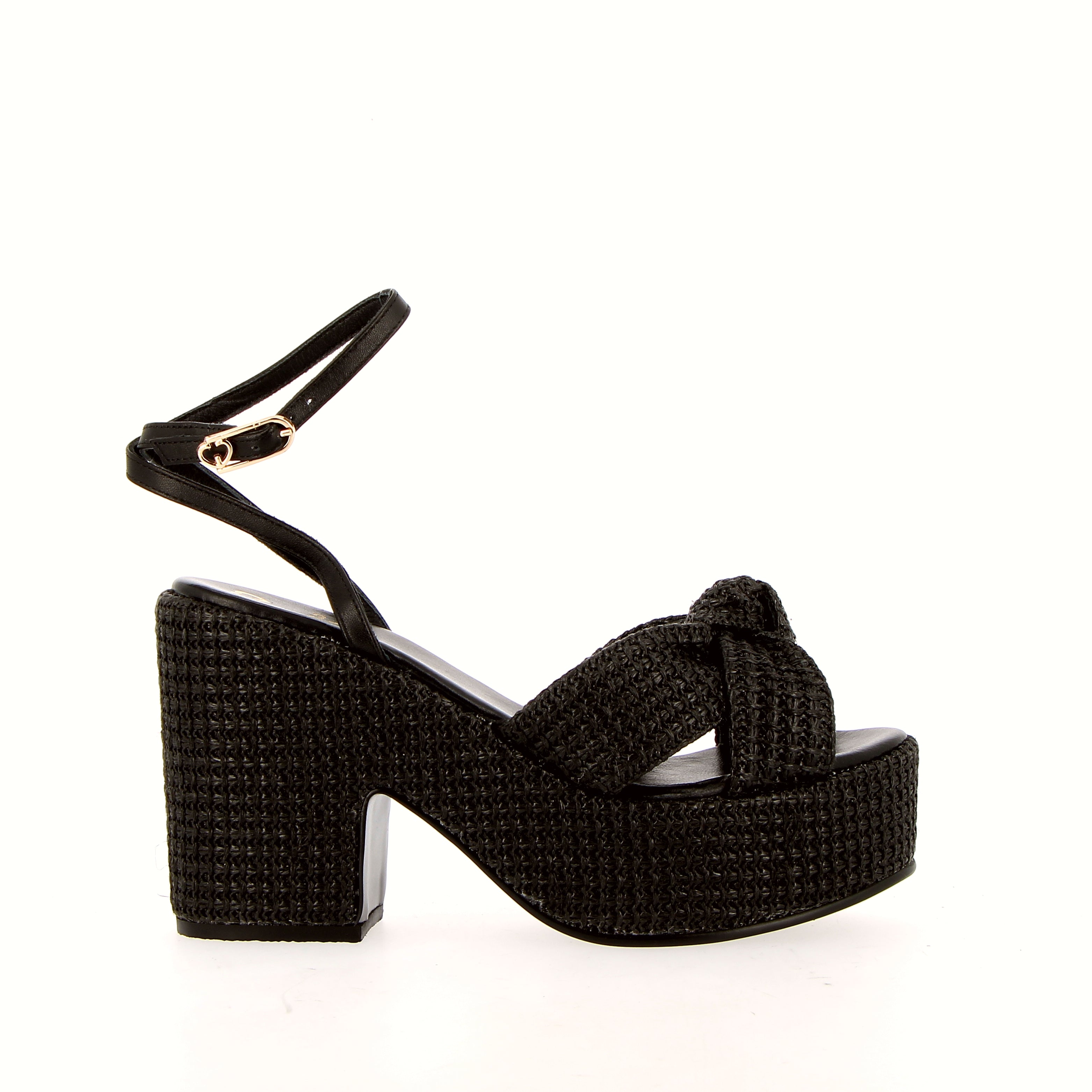 Black raffia sandal with platform