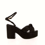 Sandalo nero in raffia con plateau