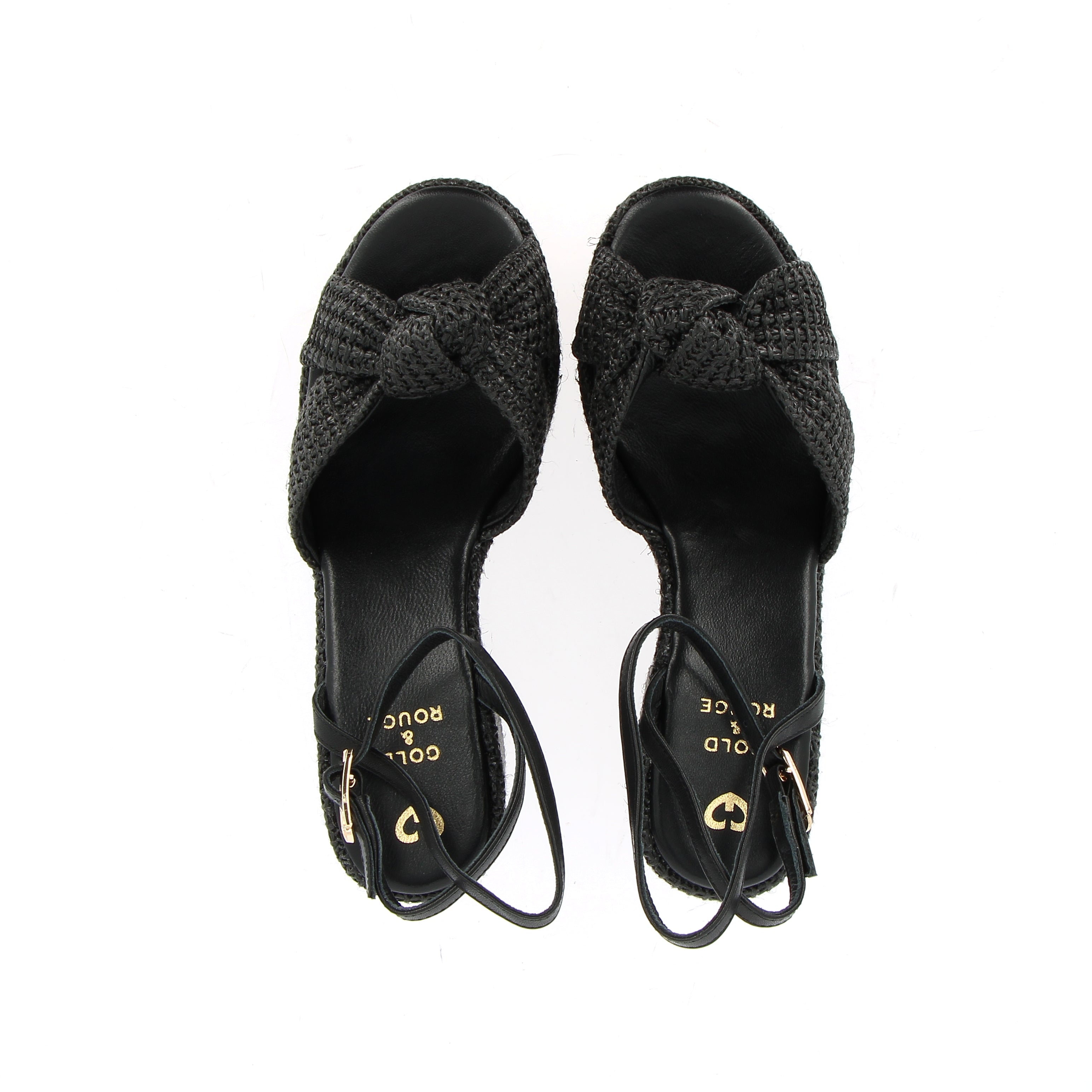 Black raffia sandal with platform