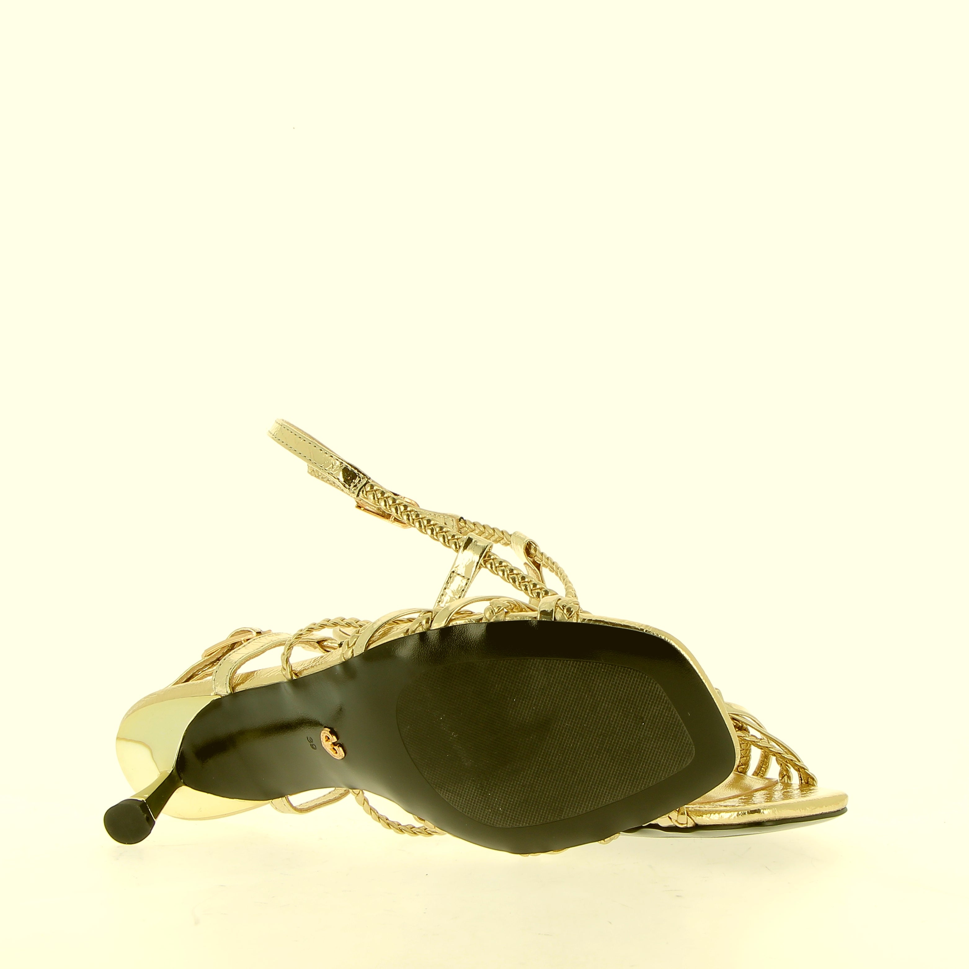 Sandalo in pelle platino a treccine