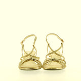 Sandalo in pelle platino a treccine