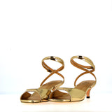 Sandalo tacco basso in pelle oro metal con cinturino