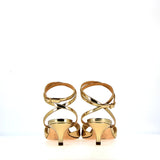 Sandalo tacco basso in pelle oro metal con cinturino