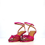 Sandalo tacco medio in pelle multireflex pink