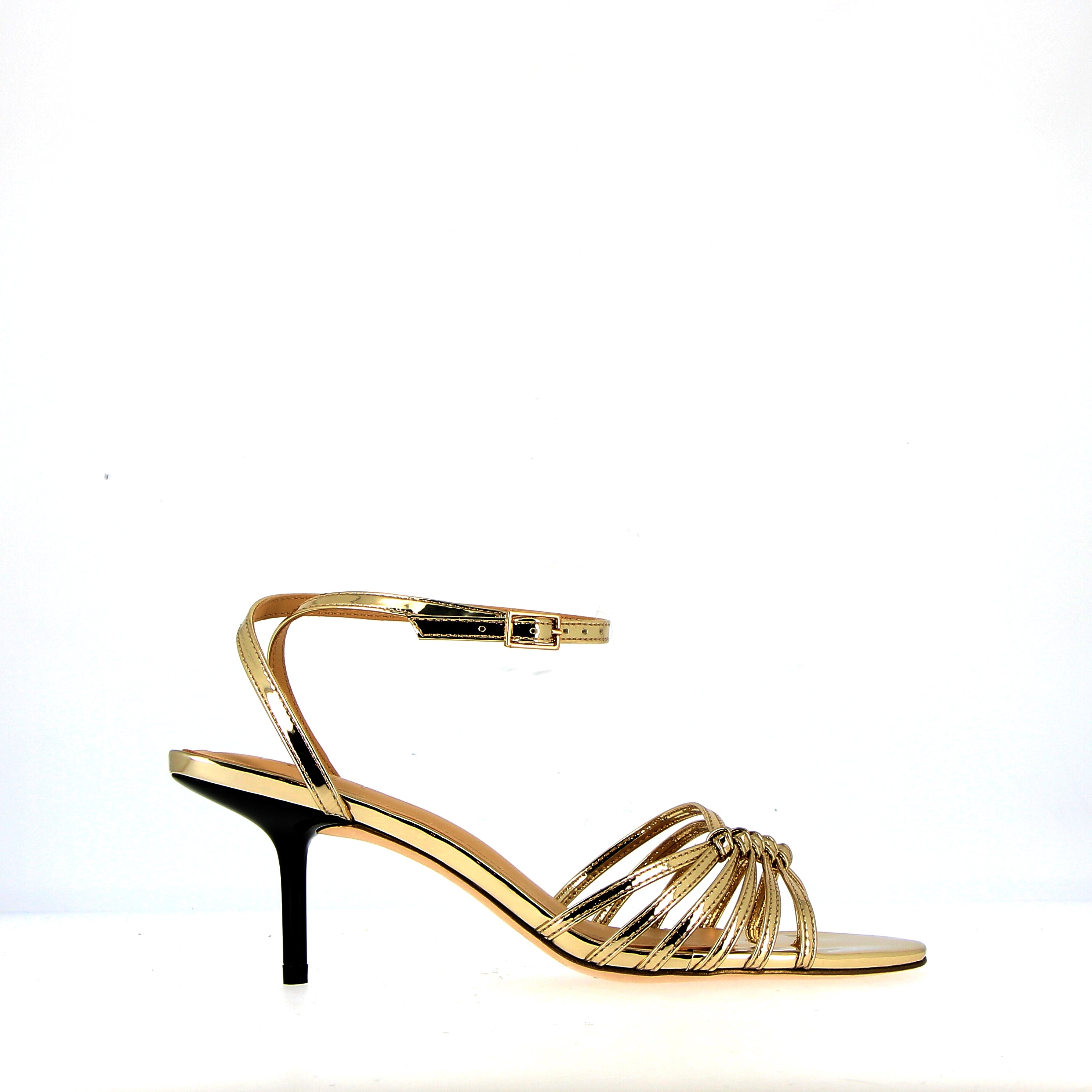 Medium heel sandal in gold leather with laces