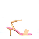 Medium heel sandal in nude and pink nappa leather