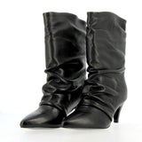 Stivaletto arricciato in pelle nera