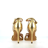 Nude leather sandal with silver rhinestones